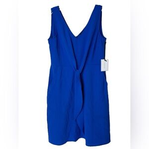 1. State Blue Sleeveless Above Knee Tie V-Neck Pockets Womens Small Dress